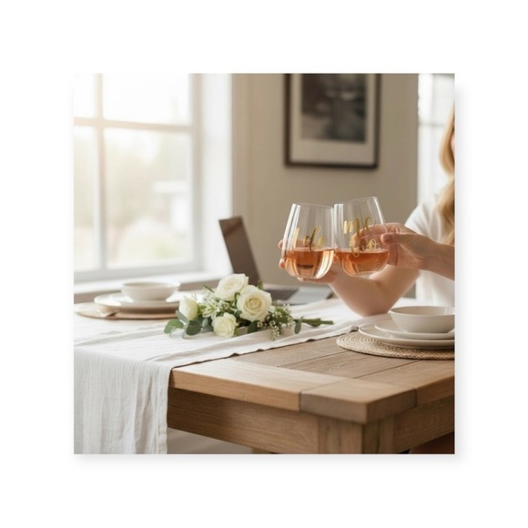 new ✶ I Do + Me Too ✶ His Hers Bridal Wine Glass Set of 2 ✶ Gold Foil Graphics ✶ - Picture 11 of 16